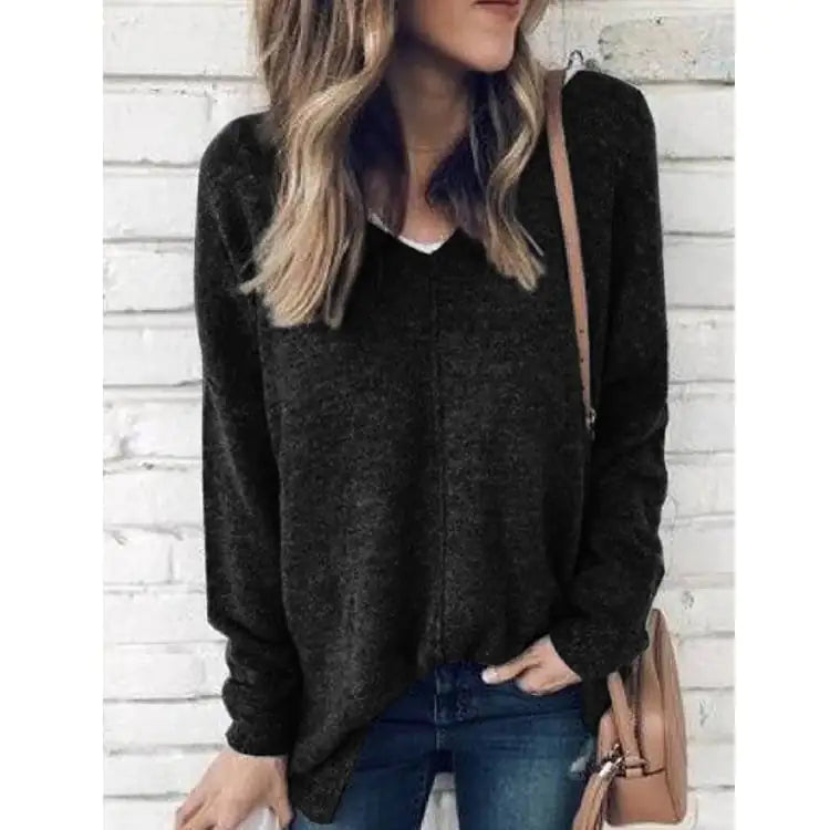 V-neck Plus Size Fleece Pullover Sweater for Women