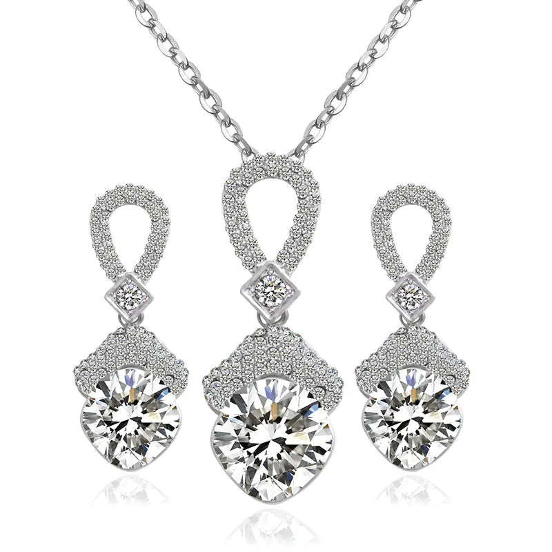 Bridal Necklace and Earring Set with Zircon Stones