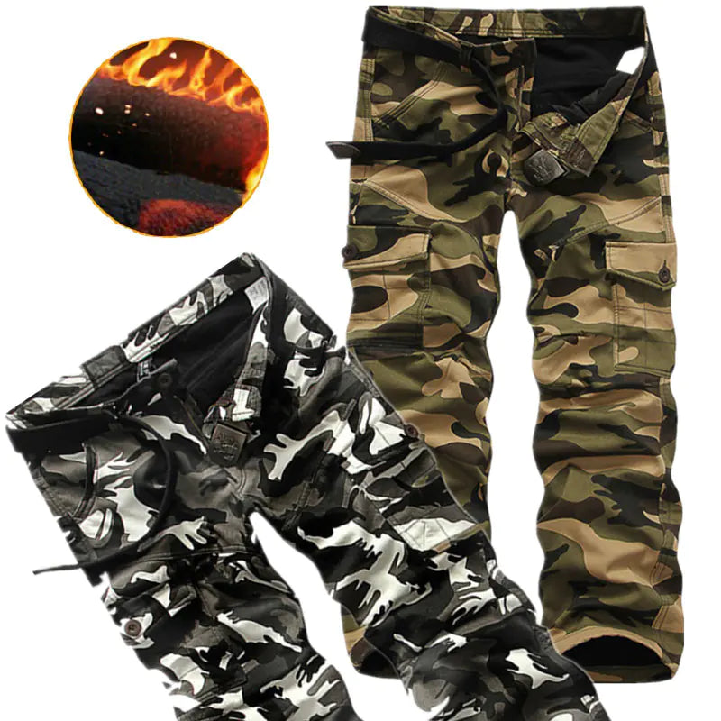 Men's Camouflage Cargo Pants with Fleece Lining