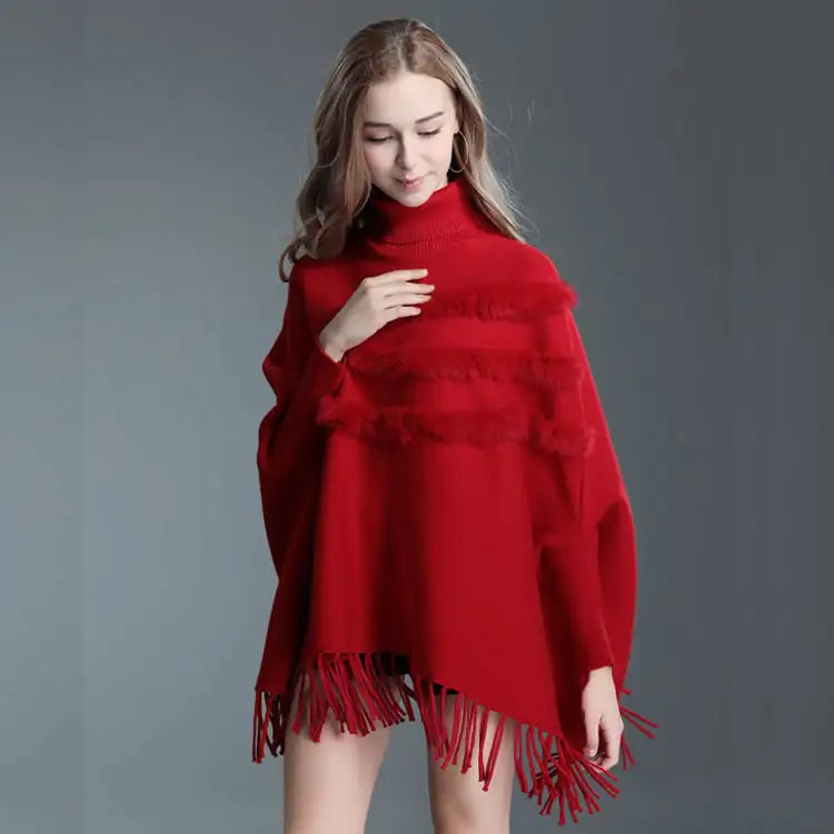 Mid-Length Turtleneck Knit Sweater Coat