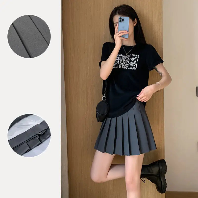 Japanese High Waist Pleated Summer Skirt for Women