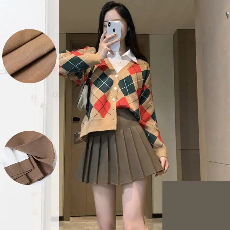 Japanese High Waist Pleated Summer Skirt for Women