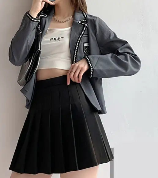 Japanese High Waist Pleated Summer Skirt for Women